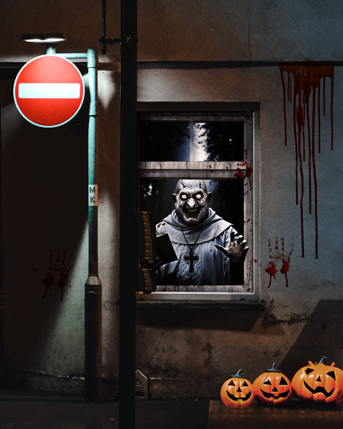 2 Pack of Halloween Window Cover, Corrupt Priest Ghost
