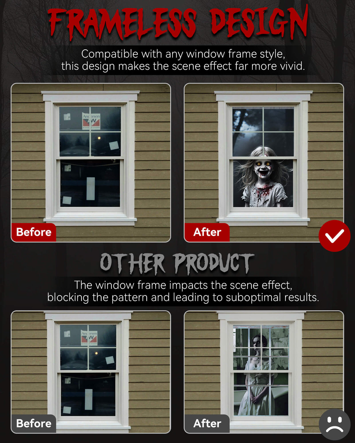 2 Pack of Halloween Window Cover, Kids without Frame