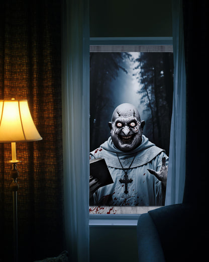 2 Pack of Halloween Window Cover, Corrupt Priest Ghost without Frame