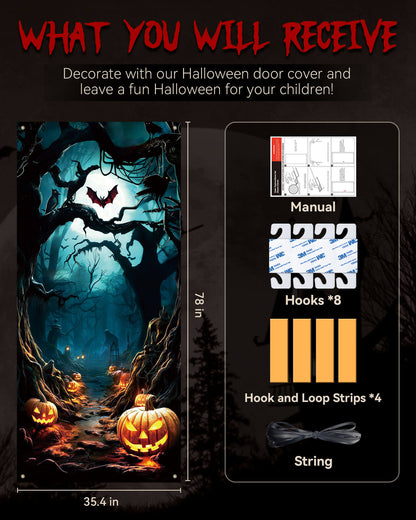 Halloween Door Cover, 35.4"x78", Pumpkin Forest