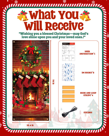 Christmas Door Cover, 35.4"x78", Classic Fireplace