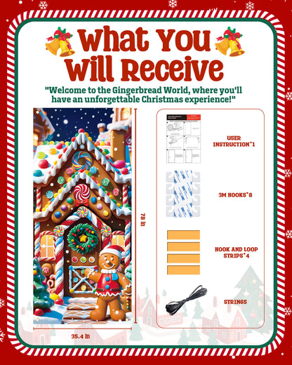 Christmas Door Cover, 35.4"x78", Gingerbread Man&Candy House
