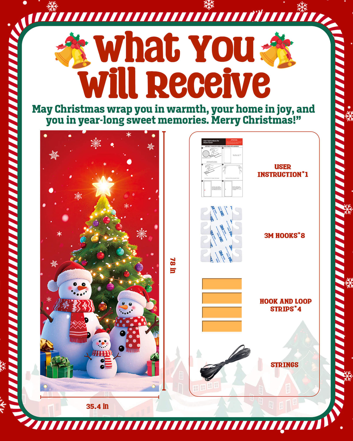 Christmas Door Cover, 35.4"x78", Snowman Family