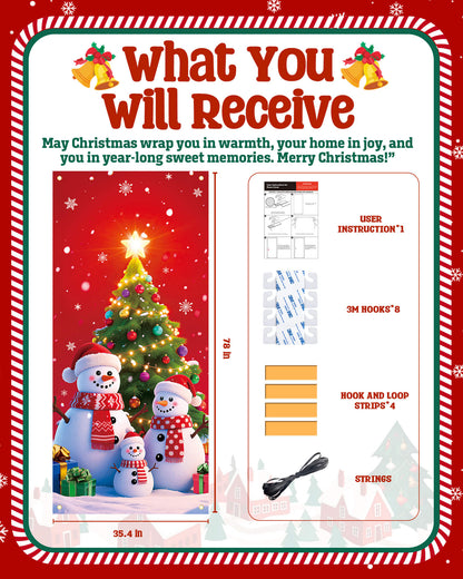 Christmas Door Cover, 35.4"x78", Snowman Family