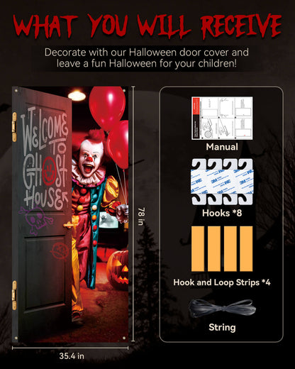 Halloween Door Cover, 35.4"x78", Clown