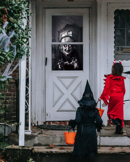 2 Pack of Halloween Window Cover, Corrupt Priest Ghost without Frame