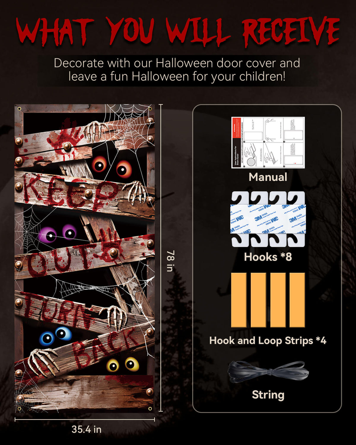 Halloween Door Cover, 35.4"x78", Keep Out