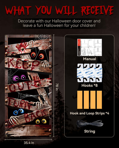 Halloween Door Cover, 35.4"x78", Keep Out