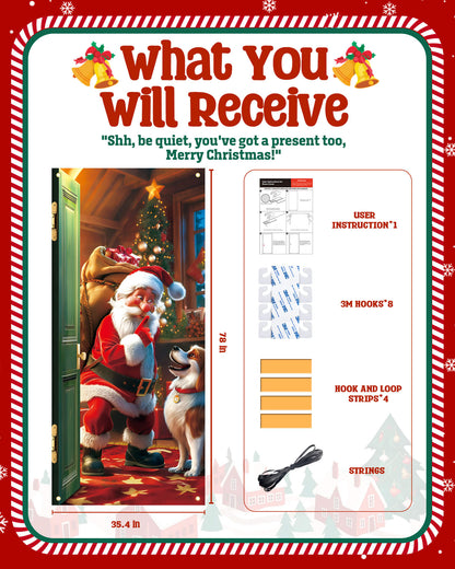 Christmas Door Cover, 35.4"x78" Santa Claus and Puppy