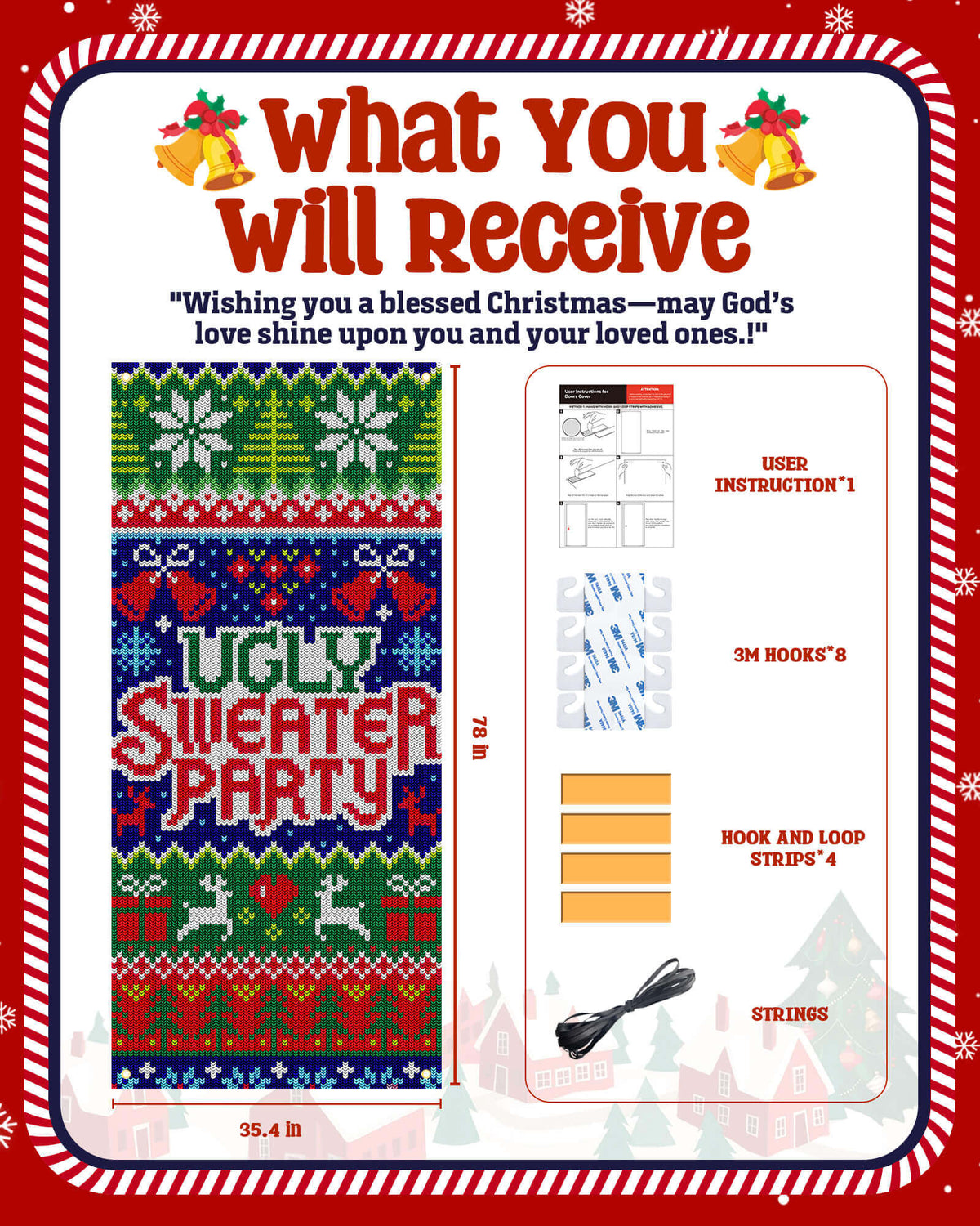 Christmas Door Cover, 35.4"x78", Ugly Sweater Party