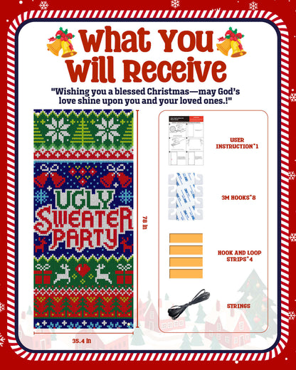 Christmas Door Cover, 35.4"x78", Ugly Sweater Party