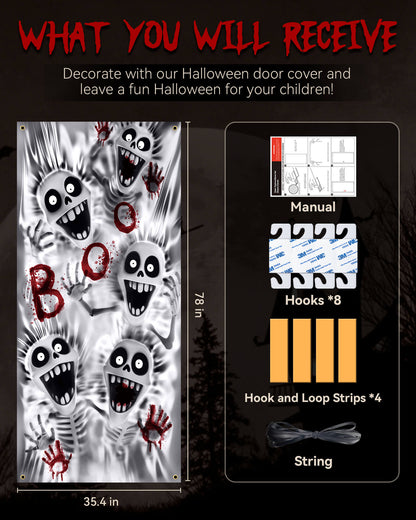 Halloween Door Cover, 35.4"x78", Happy Ghost