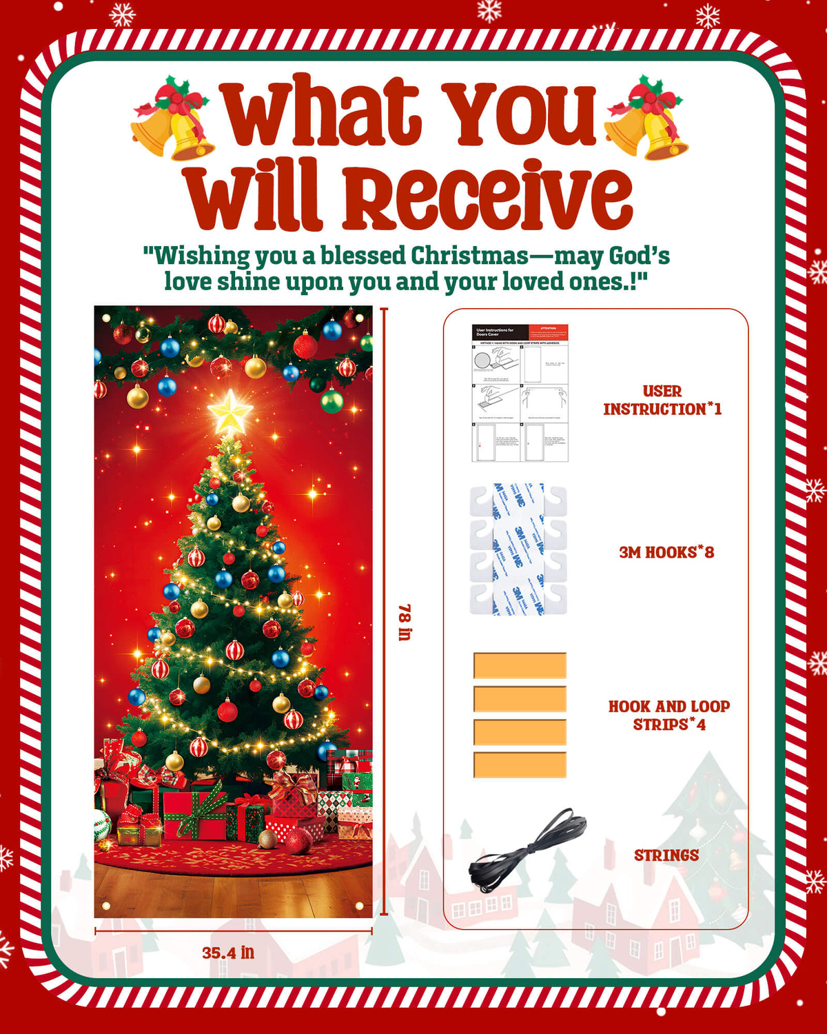 Christmas Door Cover, 35.4"x78", Christmas Tree