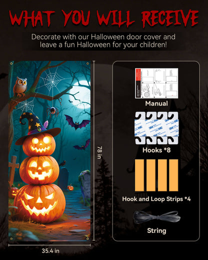 Halloween Door Cover, 35.4"x78", Cute Pumpkin