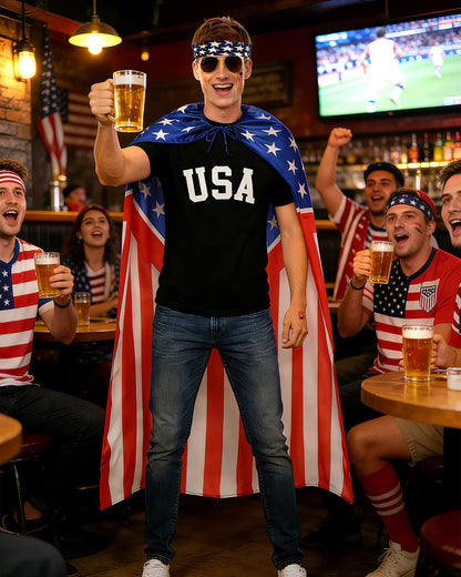 American Flag Cape Set with Eagle Bandana, Sunglasses & Tattoos