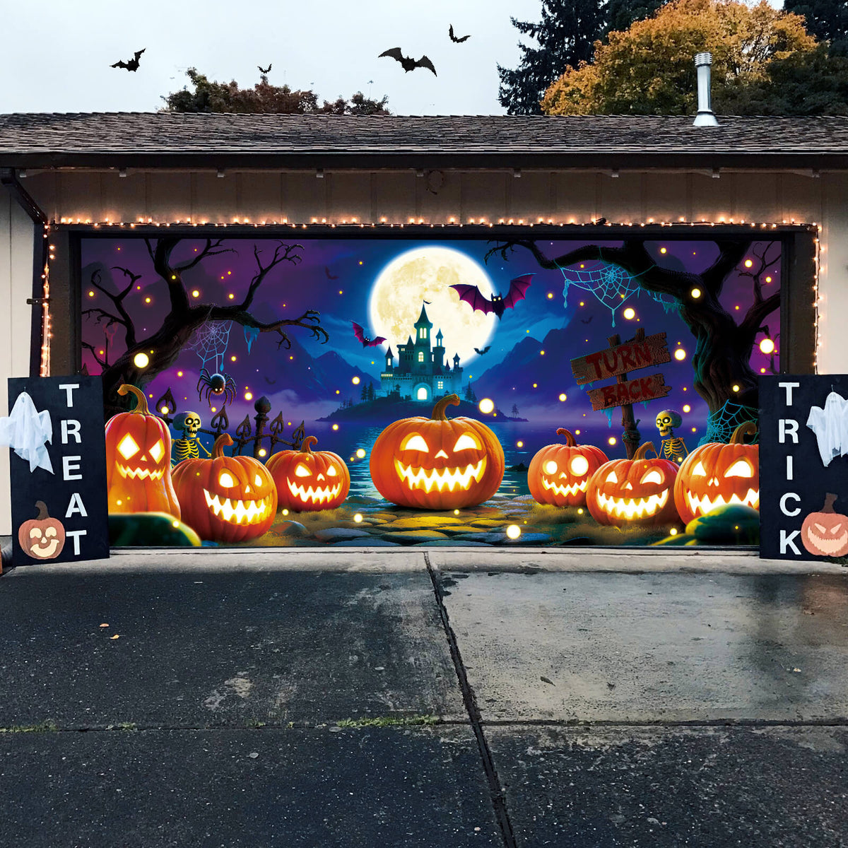 Halloween Garage Door Cover, 7x16 ft, Pumpkin