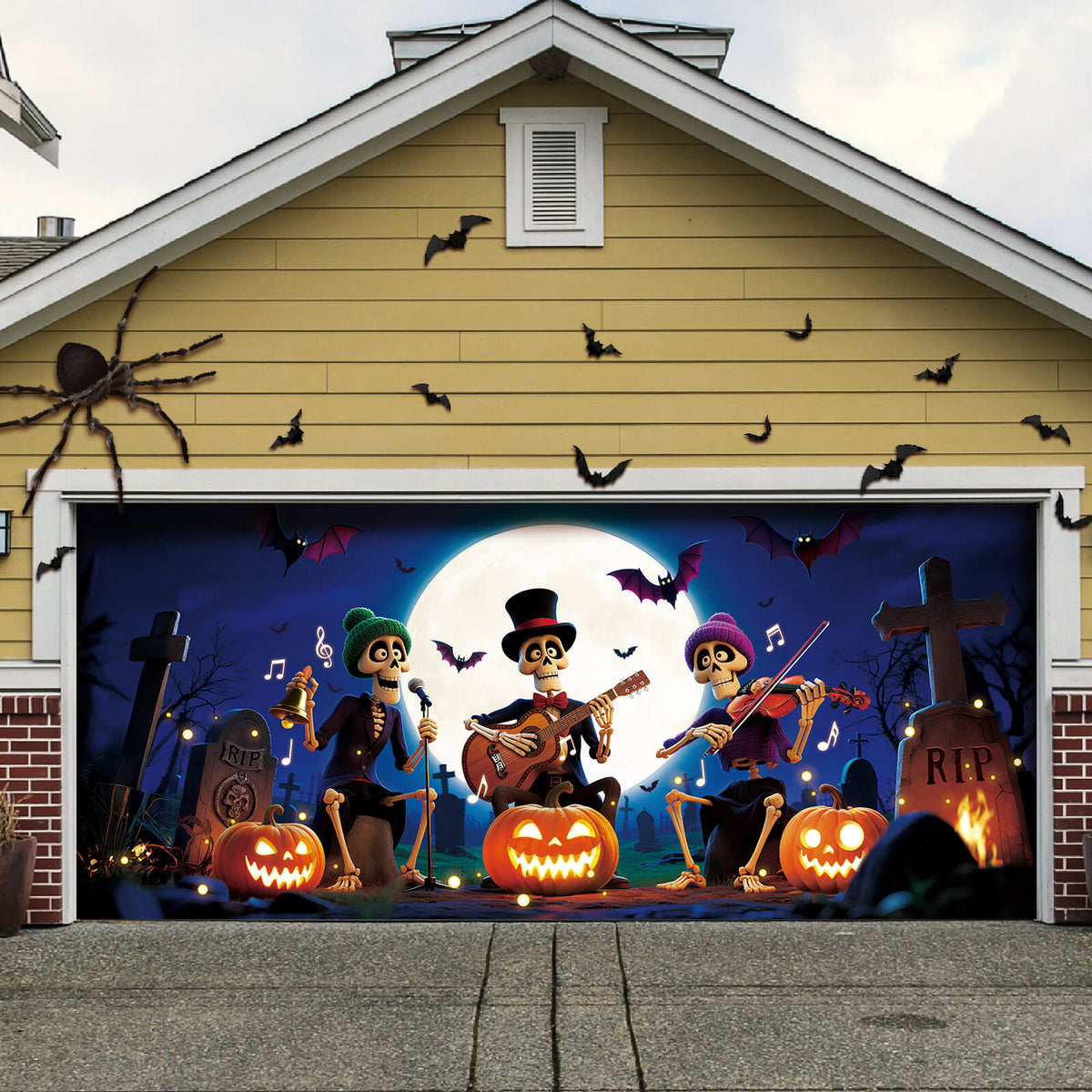 Halloween Garage Door Cover, 7x16 ft, Happy Skull