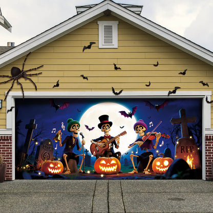 Halloween Garage Door Cover, 7x16 ft, Happy Skull