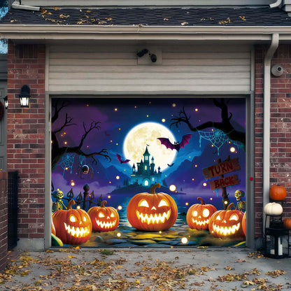 Halloween Garage Door Cover, 7x8 ft, Pumpkin