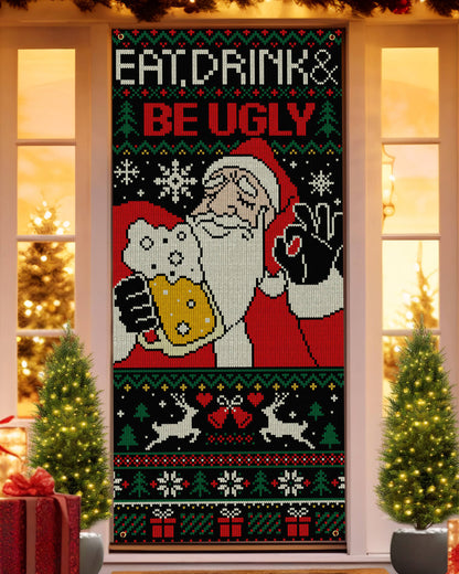 Christmas Door Cover, 35.4"x78", Santa Drinking Beer