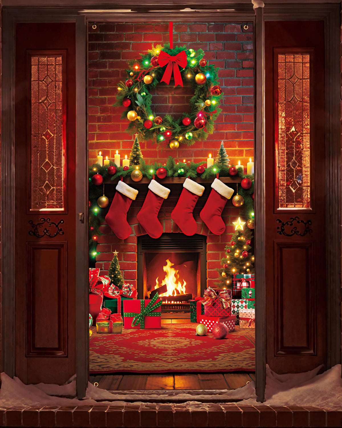 Christmas Door Cover, 35.4"x78", Classic Fireplace