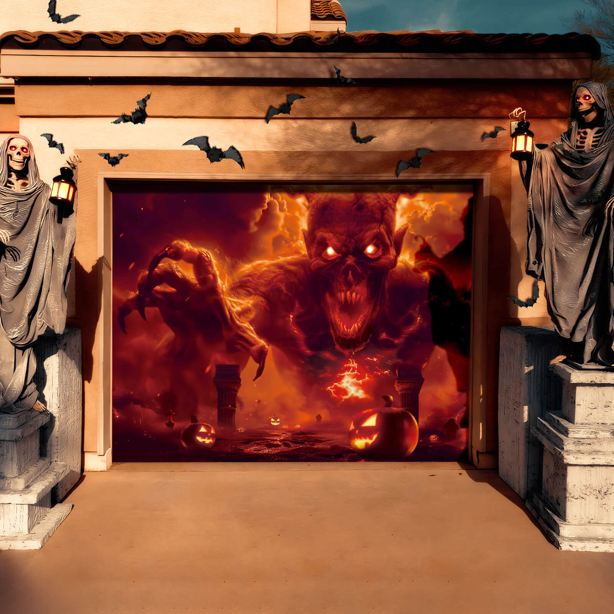 Halloween Garage Door Cover, 7x8 ft, Ghost Fire
