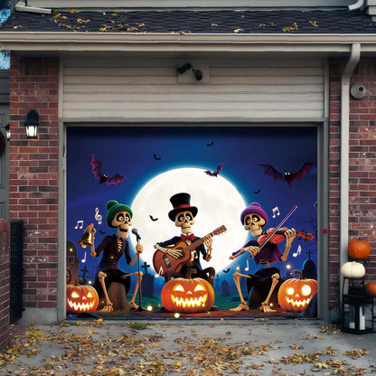 Halloween Garage Door Cover, 7x8 ft, Happy Skull