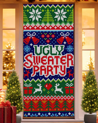 Christmas Door Cover, 35.4"x78", Ugly Sweater Party