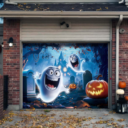Halloween Garage Door Cover, 7x8 ft, Cute Ghost
