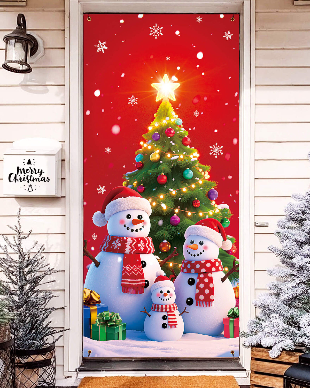 Christmas Door Cover, 35.4"x78", Snowman Family