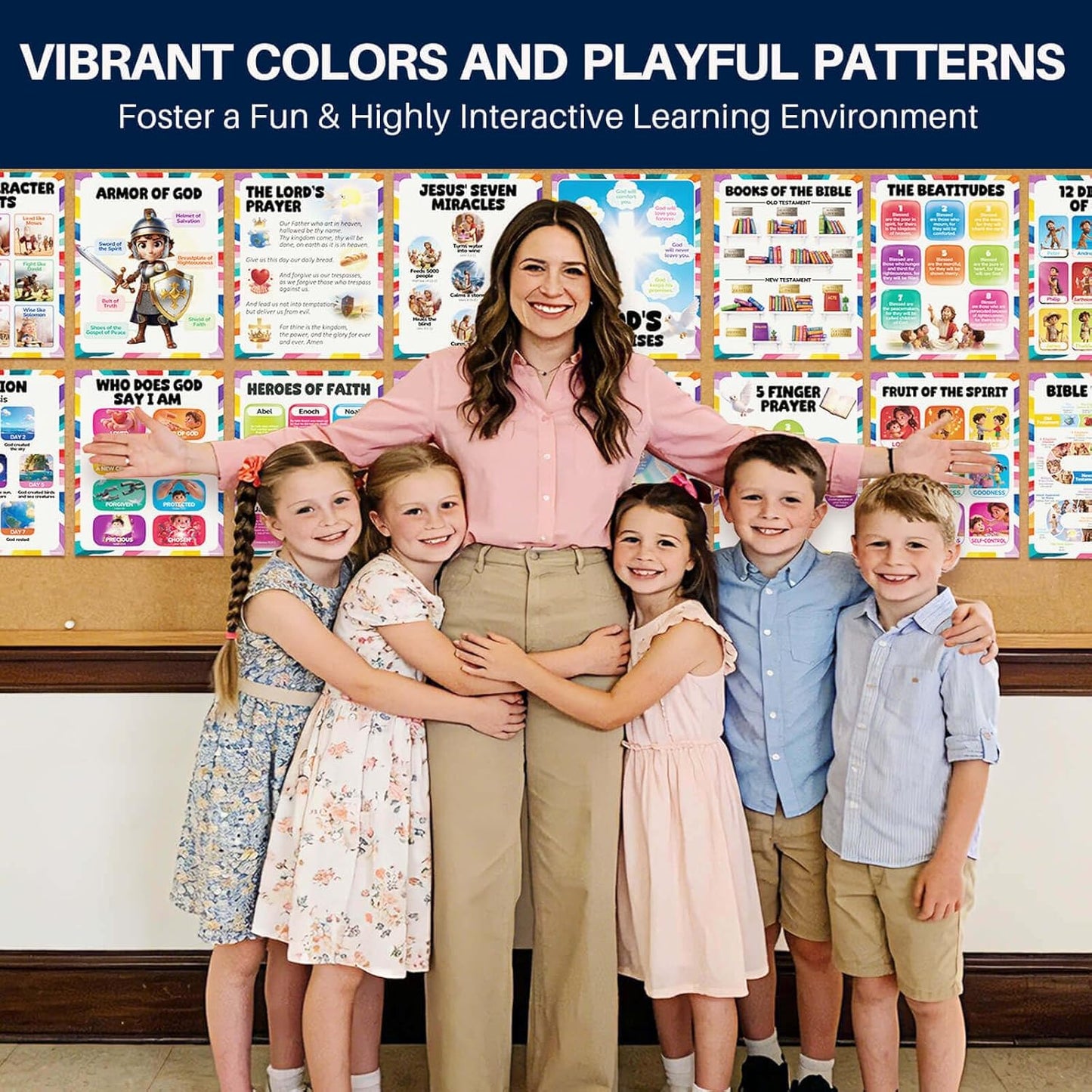 16pcs Bible Posters for Kids, 11x14in