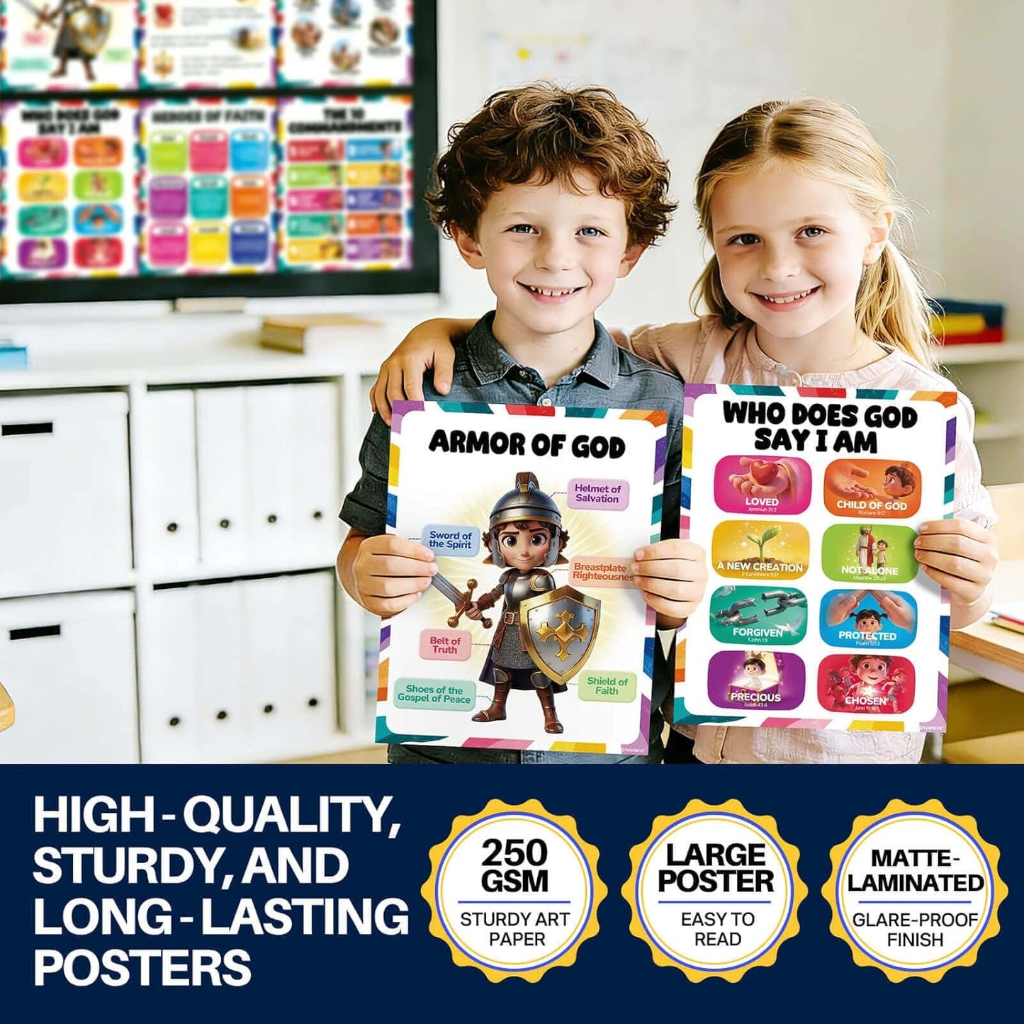 16pcs Bible Posters for Kids, 11x14in