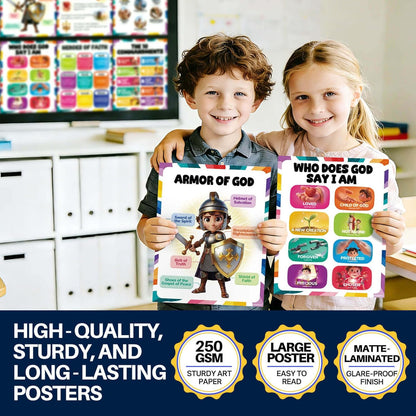 16pcs Bible Posters for Kids, 11x14in