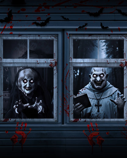 2 Pack of Halloween Window Cover, Corrupt Priest Ghost