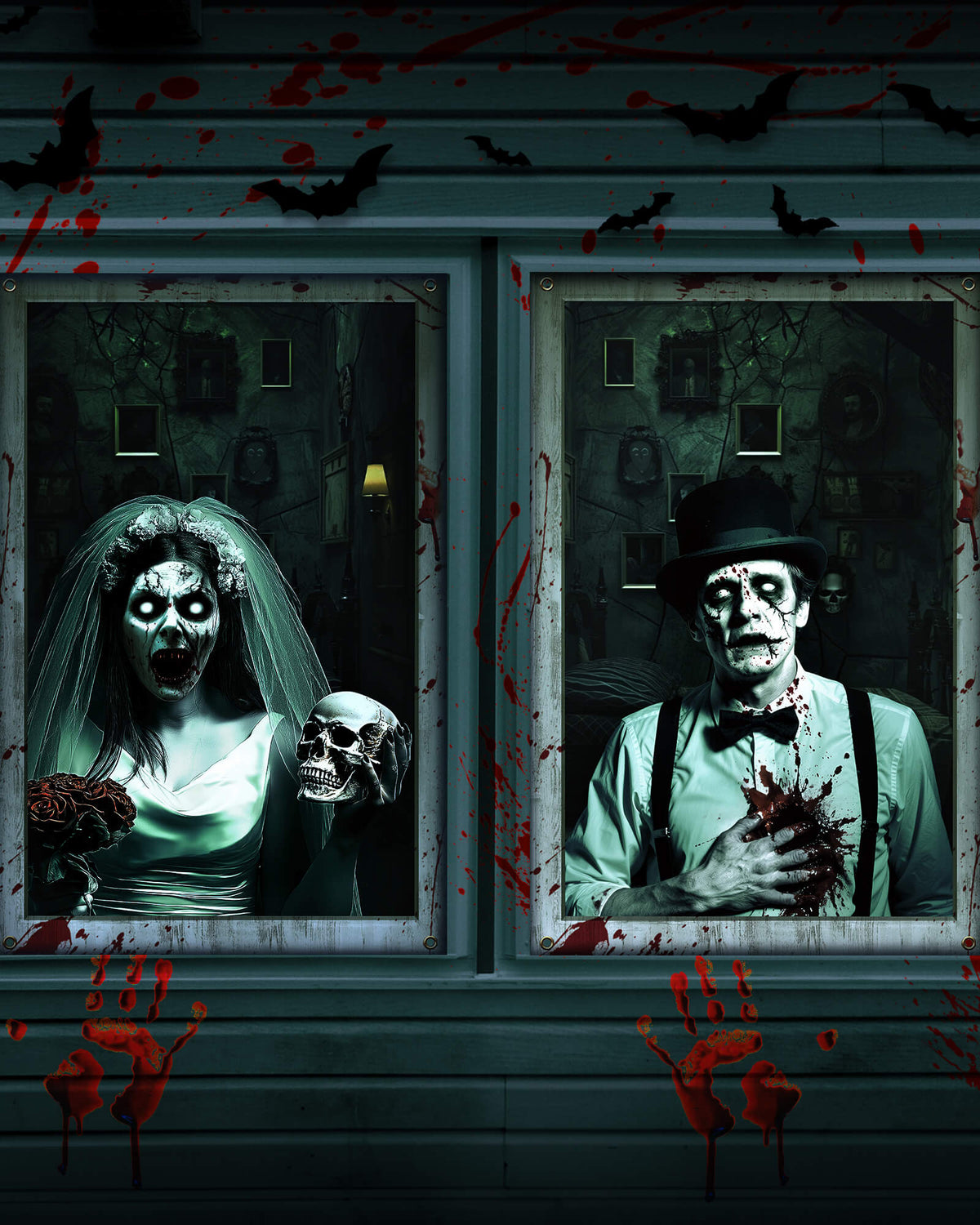2 Pack of Halloween Window Cover, Newlyweds Ghost without Frame