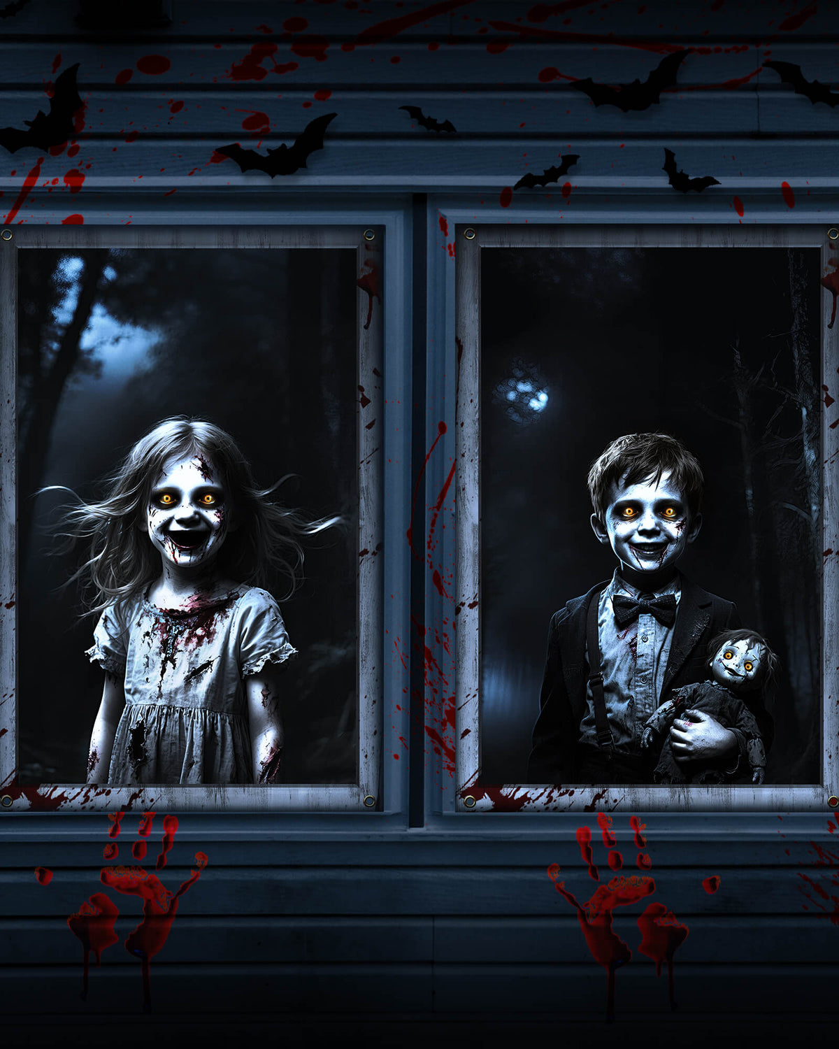 2 Pack of Halloween Window Cover, Kids without Frame