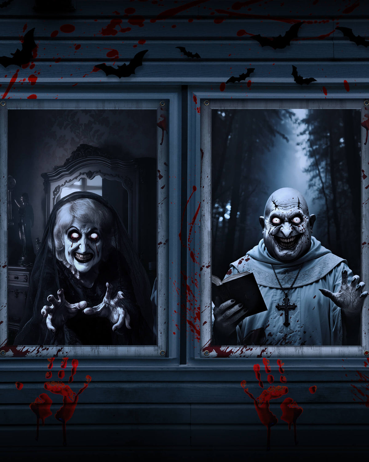 2 Pack of Halloween Window Cover, Corrupt Priest Ghost without Frame