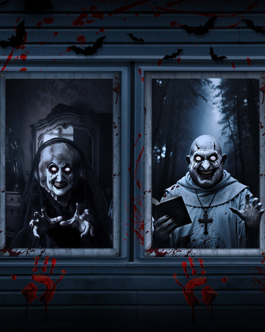 2 Pack of Halloween Window Cover, Corrupt Priest Ghost without Frame