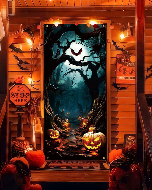 Halloween Door Cover, 35.4"x78", Pumpkin Forest